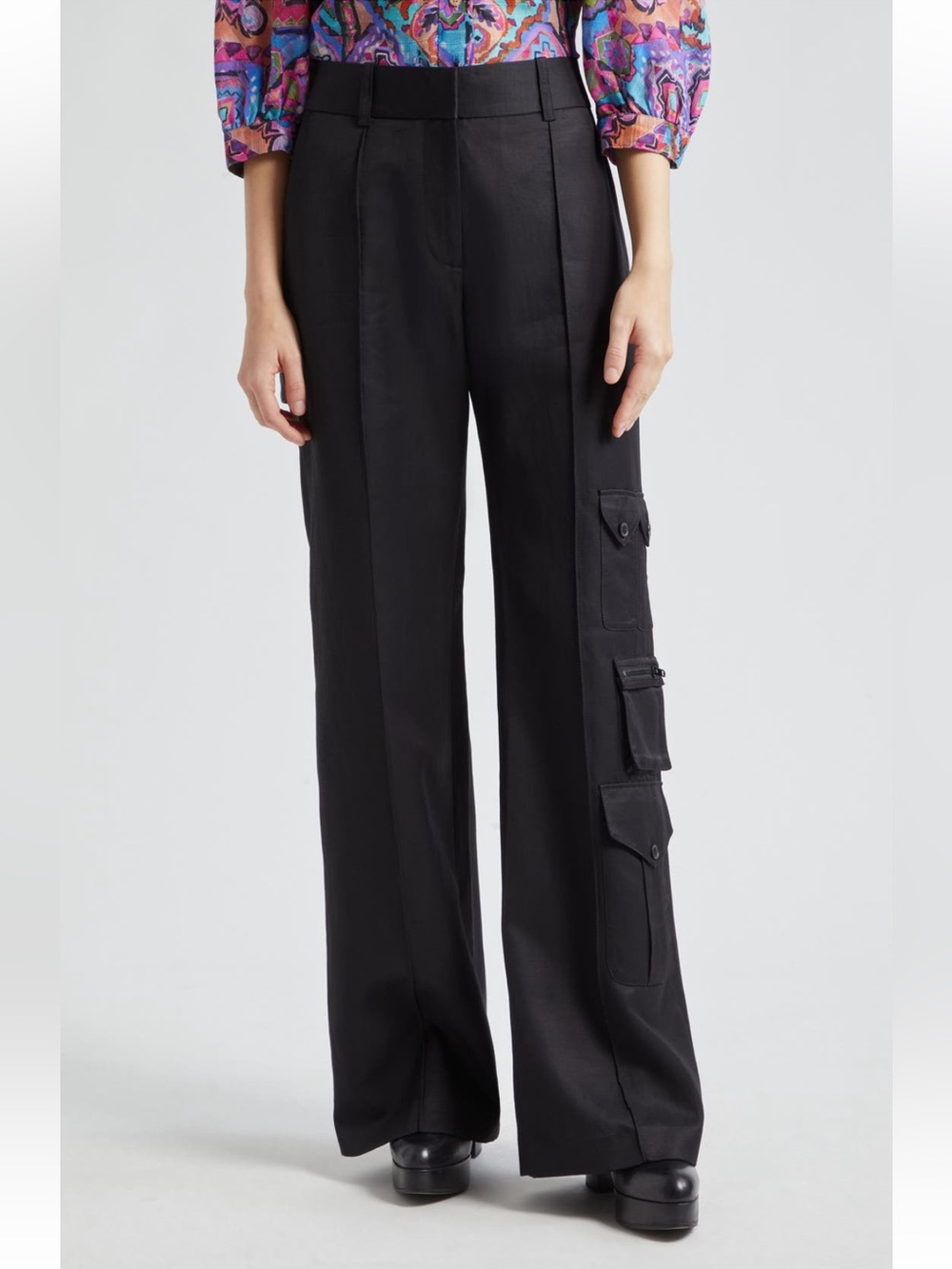 NWT Smythe Linen Blend Wide Leg Cargo Pants Sz 6